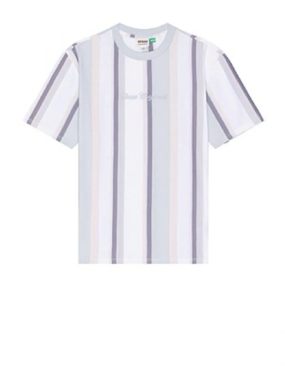 Guess Men's Vertical Stripe Short Sleeve Tee in Light Blue and Gray - Picture 3 of 5